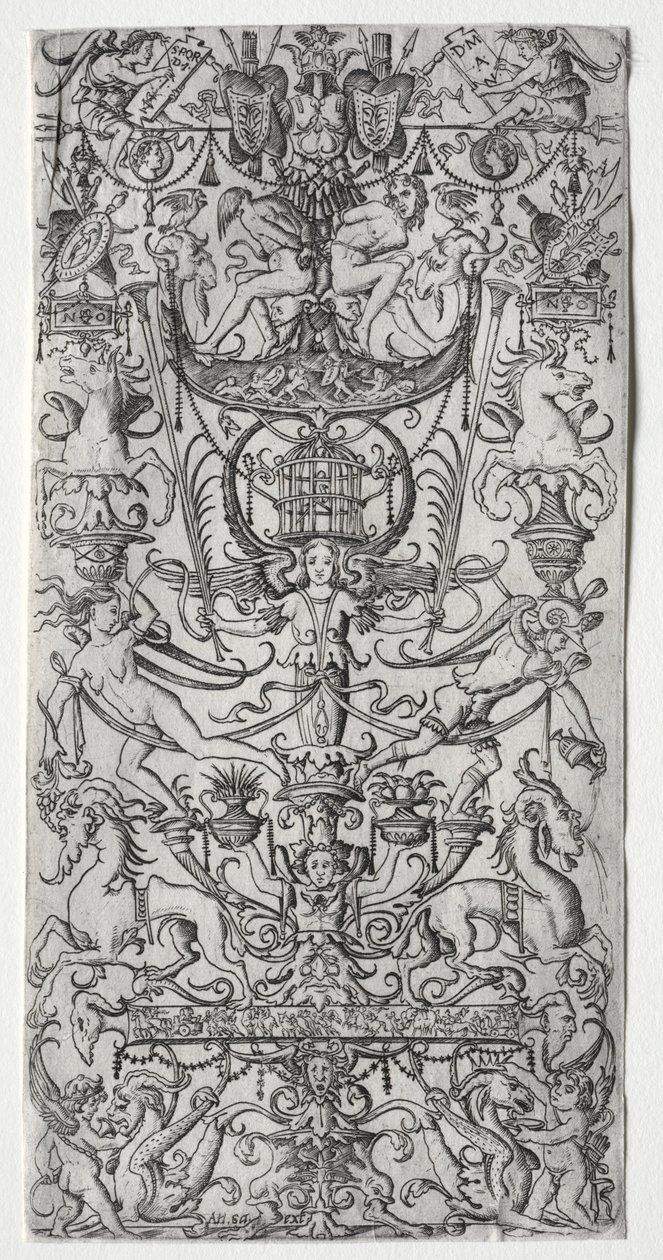 Ornamenttafel mit einem Vogelkäfig, ca. 1500-1512 von Nicoletto da Modena