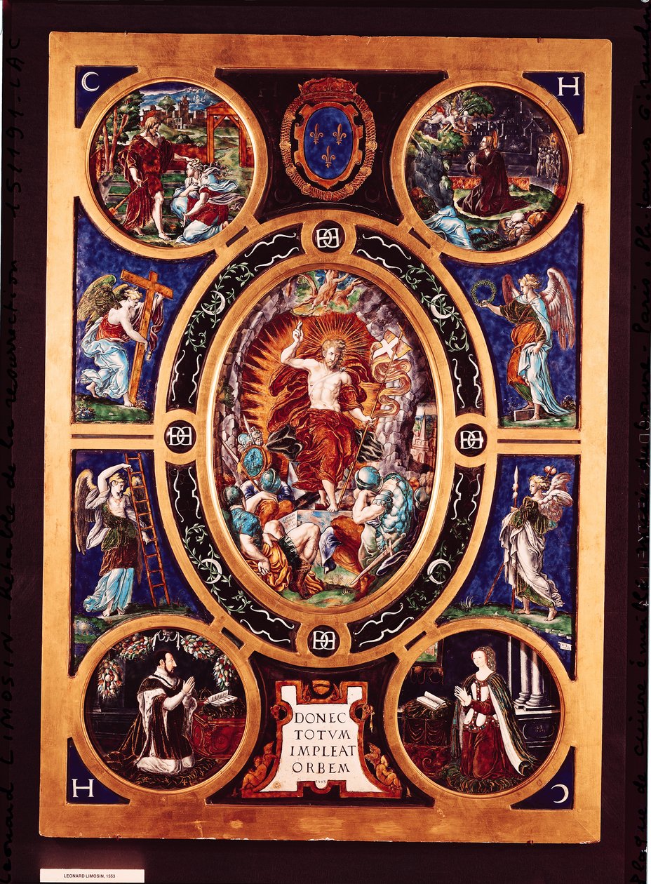Altarbild der Sainte-Chapelle, das die Auferstehung darstellt, emailliert von Leonard Limosin, 1553 von Nicolo dell Abate