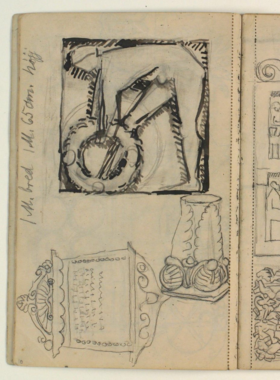 Entwurf für das Grabmal von Poul S. Christiansen, Studien von Grabmälern, Maßangaben von Niels Larsen Stevns