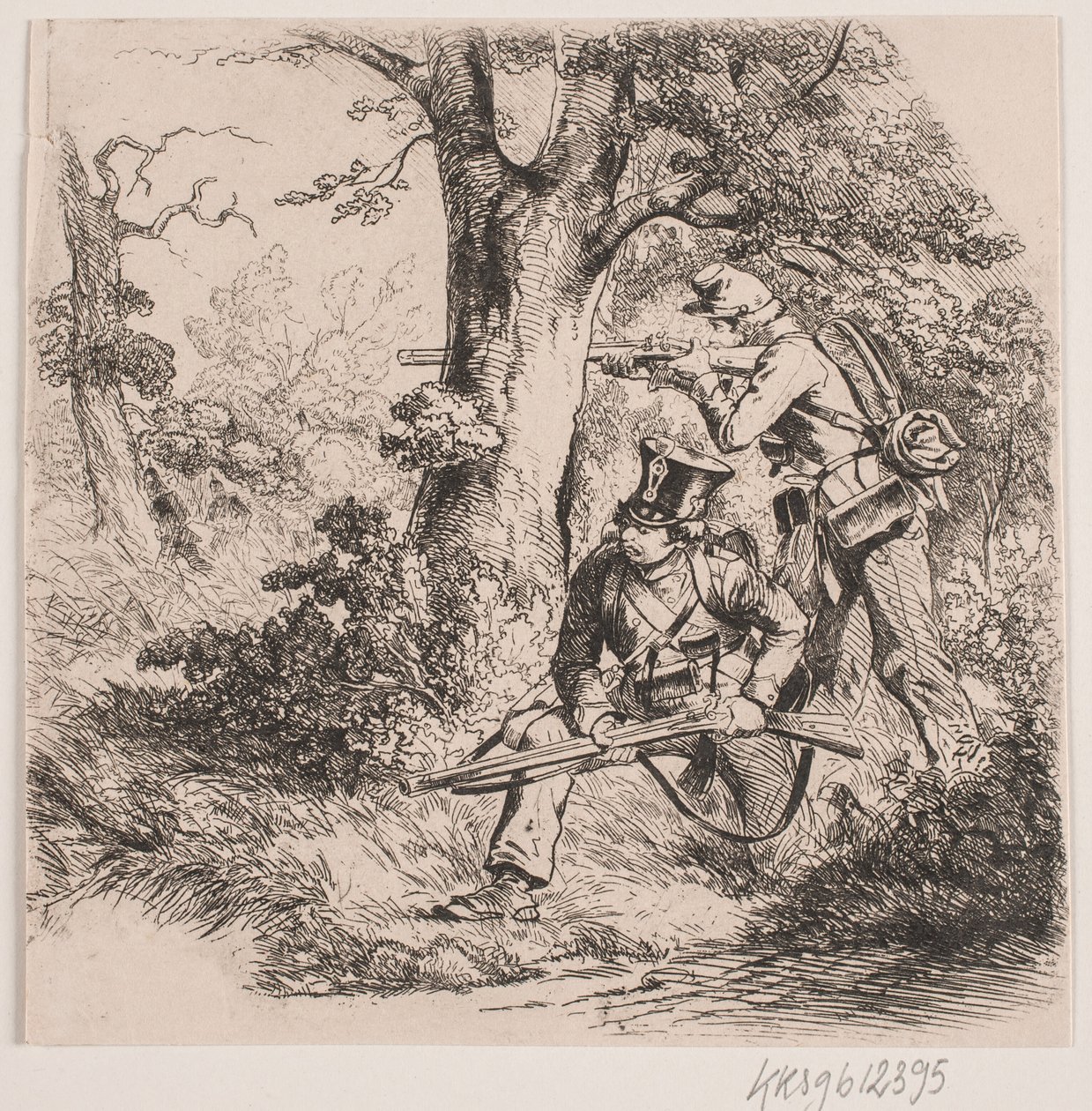 Soldaten in einem Wald. Vorpostengefecht bei Vejle von Niels Simonsen