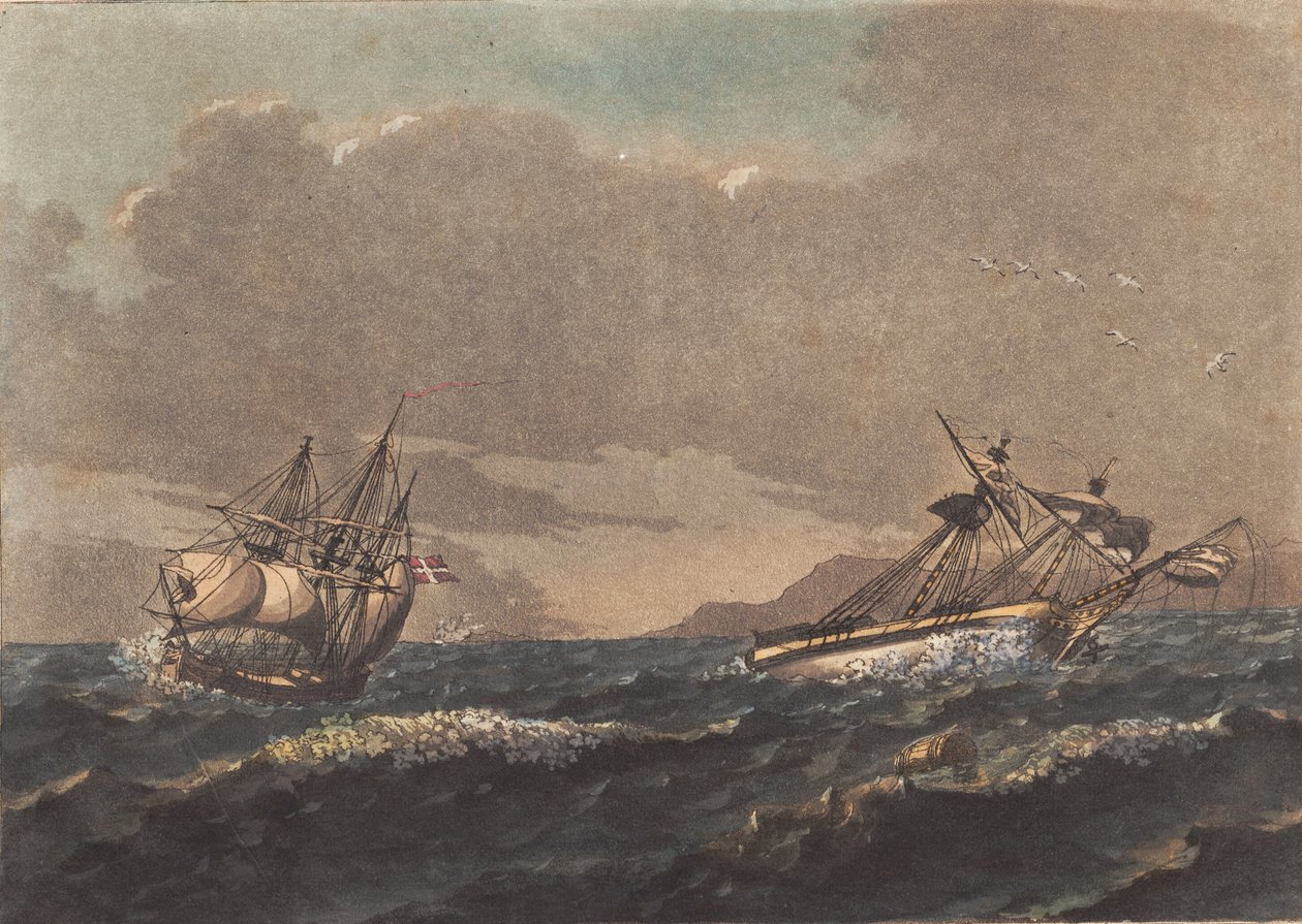 Ein Schiff, das das Land klärt, und eine Brigg, die vor Anker treibend auf einem blinden Felsen strandet von Niels Truslew