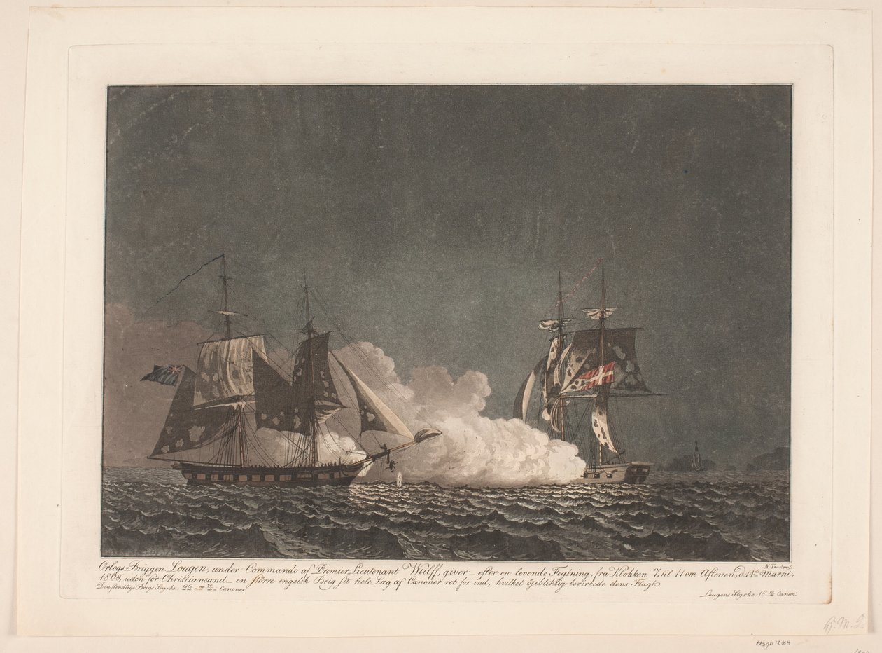 Der Kampf zwischen der Brigg Lougen und einer englischen Brigg, 14. März 1808 von Niels Truslew
