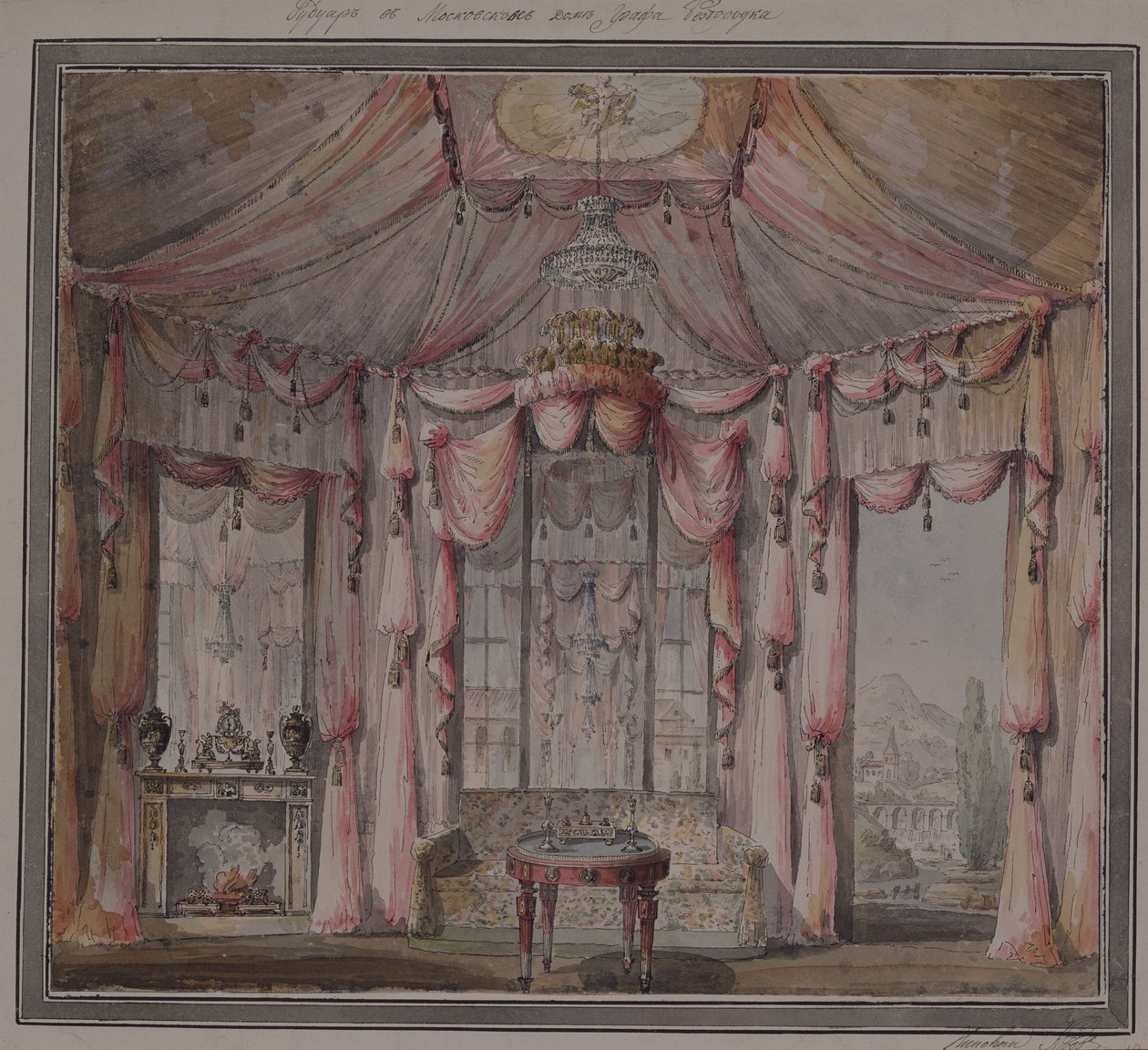 Inneneinrichtung für das Boudoir im Haus von Graf Bezborodko in Moskau, 1790er Jahre von Nikolai Alexandrovich Lvov