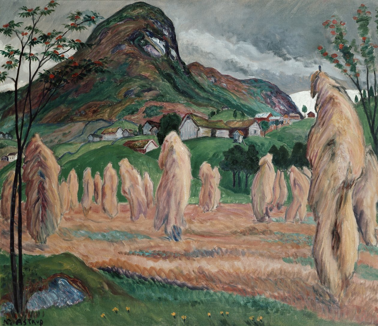 Herbstfeuchtigkeit und wandernde Garben auf einem Pfahl von Nikolai Astrup