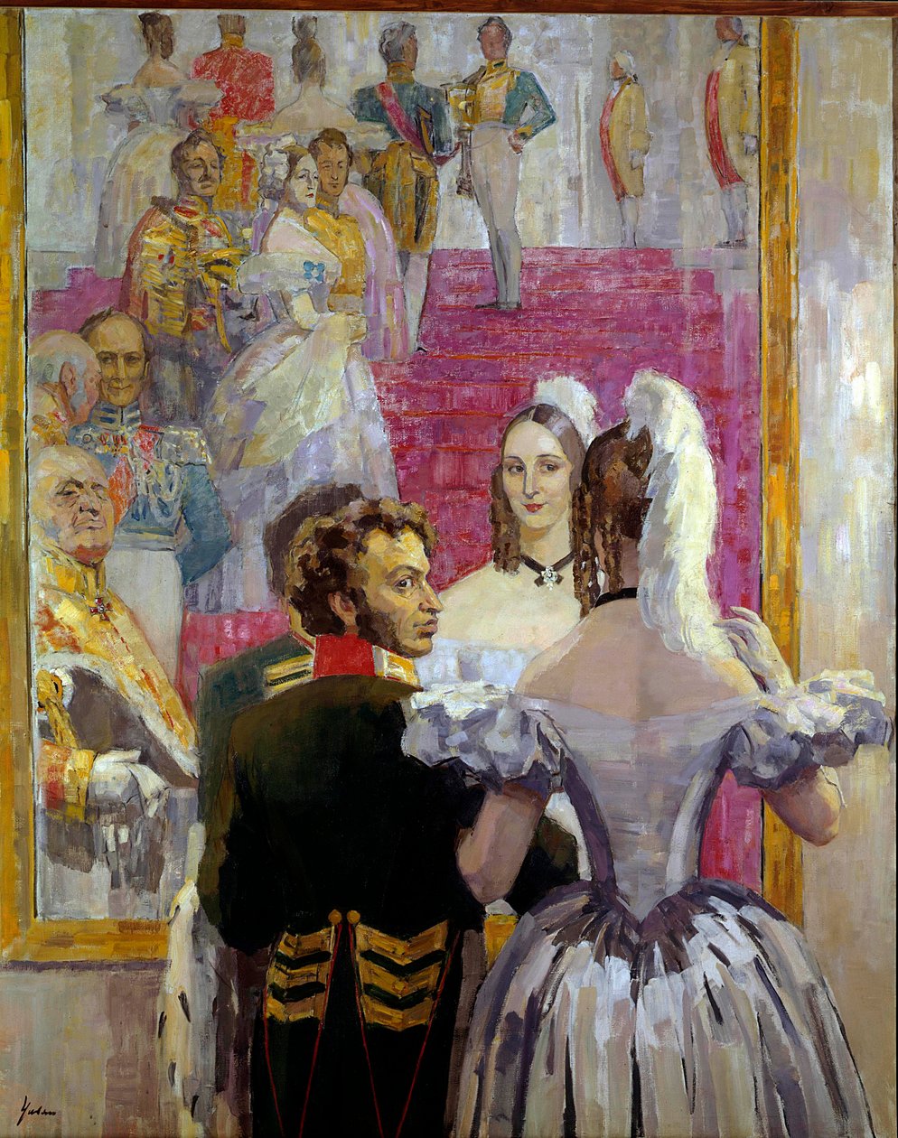 Der russische Dichter Alexander Puschkin (1799-1837) und seine Frau Natalia Gontscharowa beim Ball im Anitschkow-Palast von Nikolai Pavlovich Ulyanov