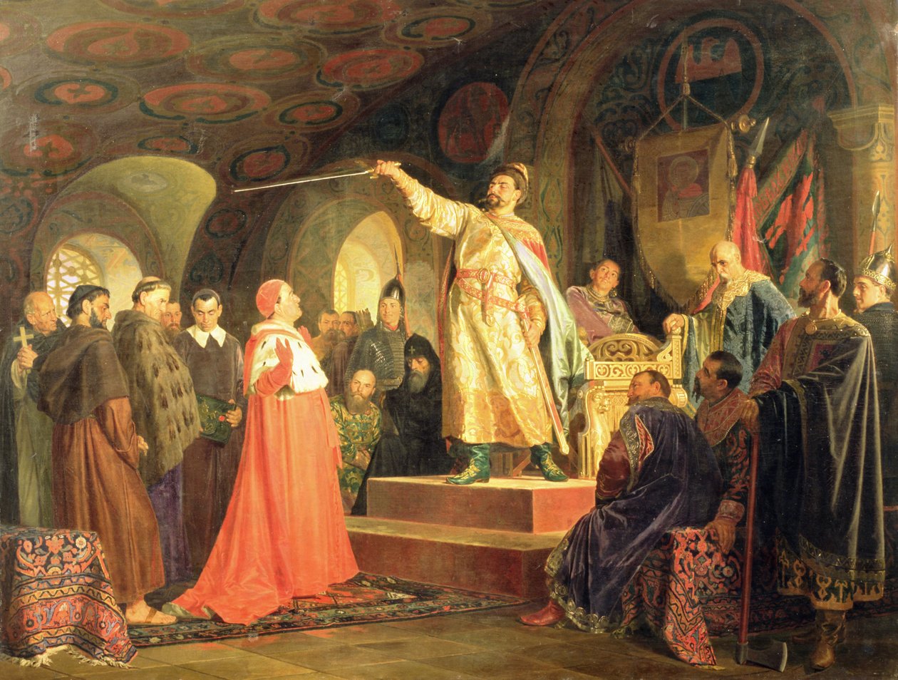 Prinz Roman von Halych-Volhynia empfängt die Botschafter von Papst Innozenz III. von Nikolai Vasilievich Nevrev