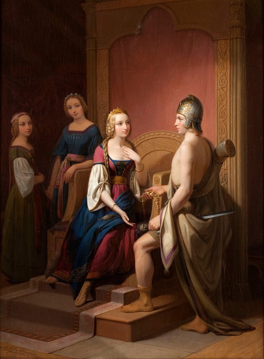 Heimdall gibt Freya das Brisingamen zurück, 1846 von Nils Jakob Blommér