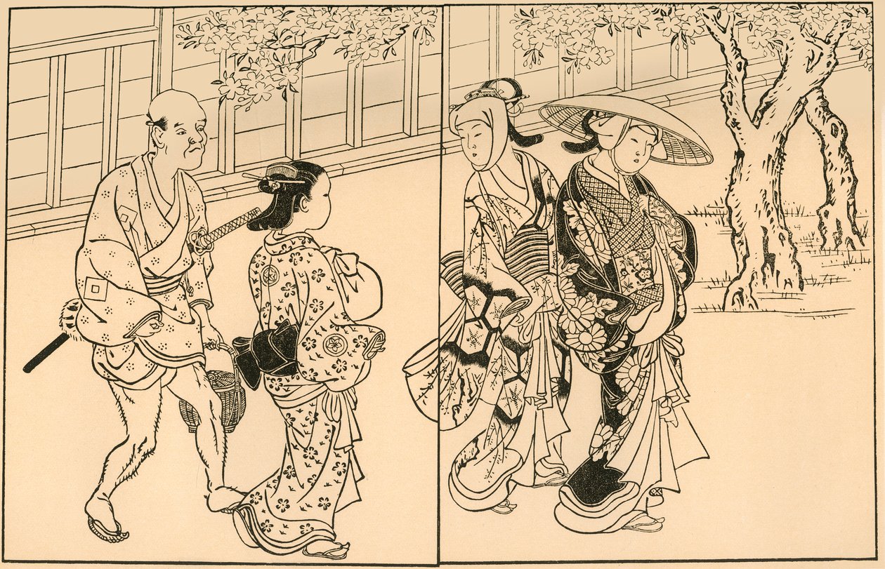 Drei Frauen und männlicher Diener, 1730, 1924 von Nishikawa Sukenobu