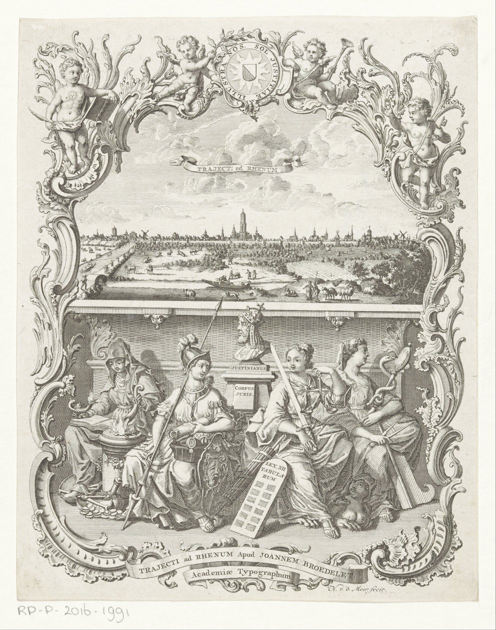 Ansicht von Utrecht und Allegorie mit Minerva und Tugenden von Noach van der Meer (I)