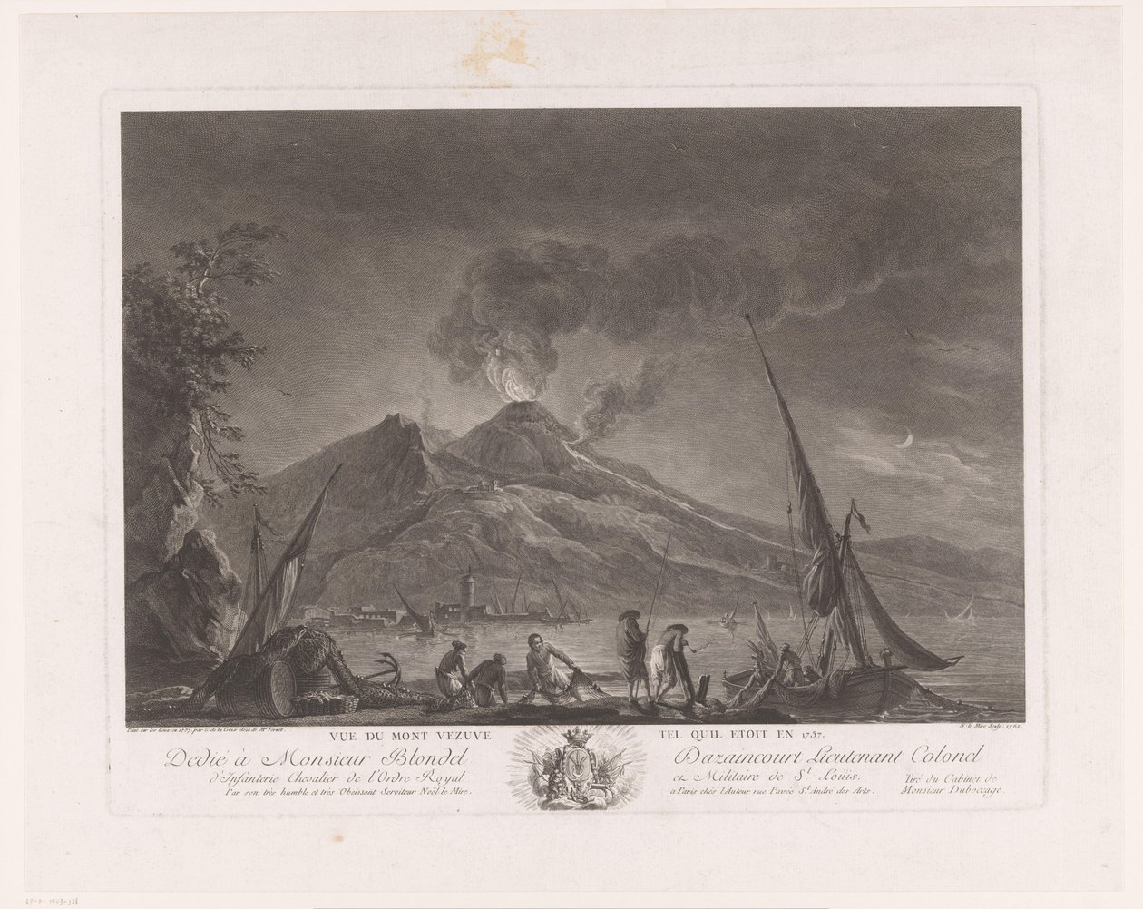 Landschaft mit Fischern und aktivem Vesuv von Noël Le Mire