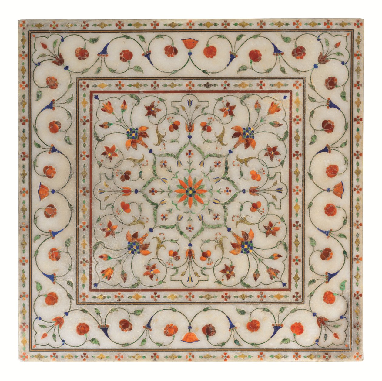 Ein Mughal Pietra Dura eingelegter Marmor-Fußschemel, ca. 1700 von North Indian School