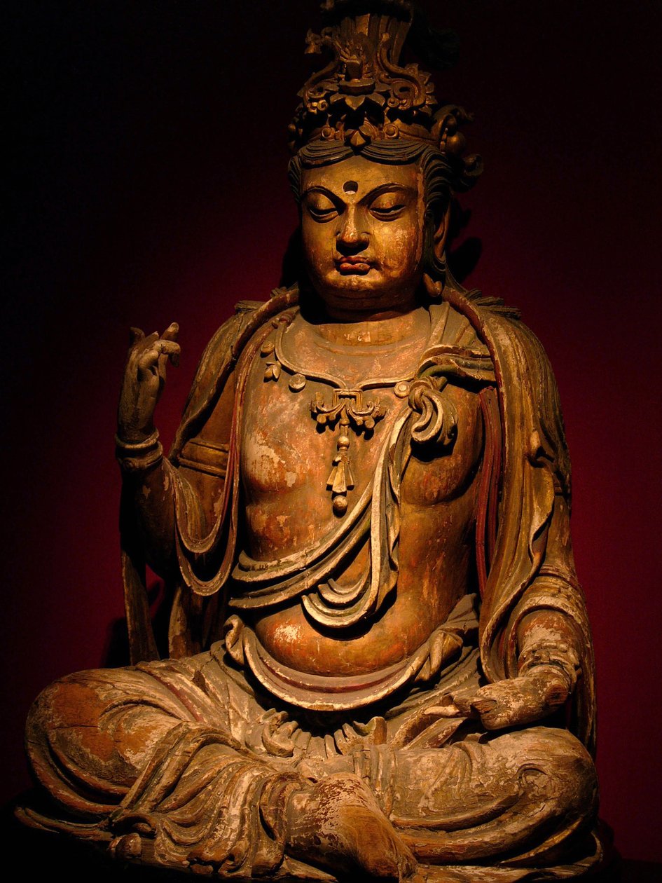 Bemalte Holzskulptur eines Bodhisattva, Song-Dynastie (960-1279), Shanghai Nationalmuseum. Fotografie, Leonard de Selva, China, 2006 von Northern Song Dynasty Chinese School