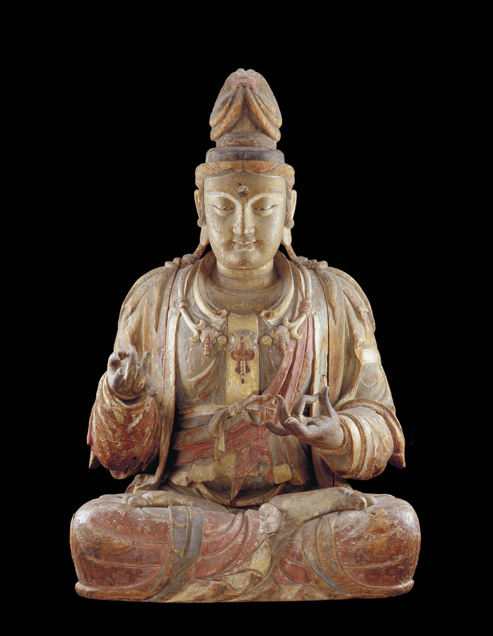 Der Bodhisattva Guanyin (Holz, Gips, Mineralpigmente & Gold) von Northern Song Dynasty Chinese School