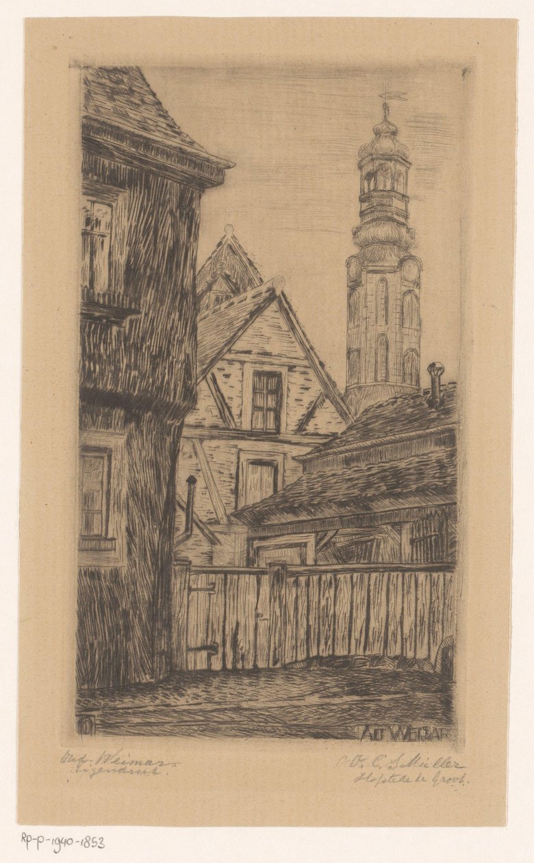 Stadtansicht mit dem Turm in Weimar von Octavia Cornelia Suzanna Hofstede de Groot (signed by artist)
