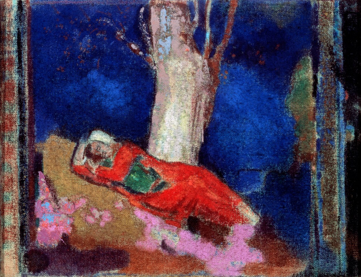Eine Frau unter dem Baum liegend, 19. oder frühes 20. Jahrhundert von Odilon Redon