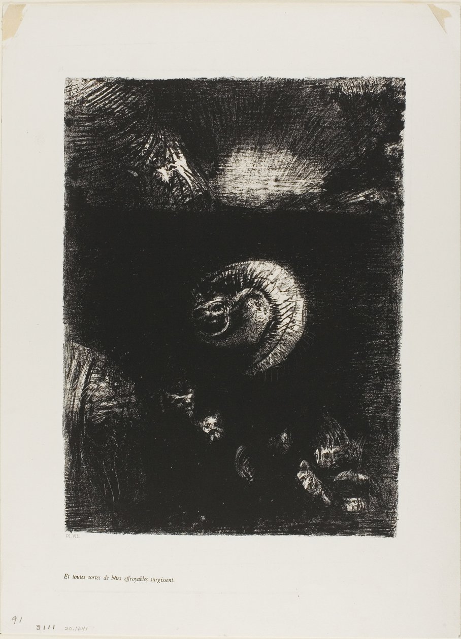 Und alle möglichen schrecklichen Kreaturen entstehen, Platte 8 von 10 von Odilon Redon