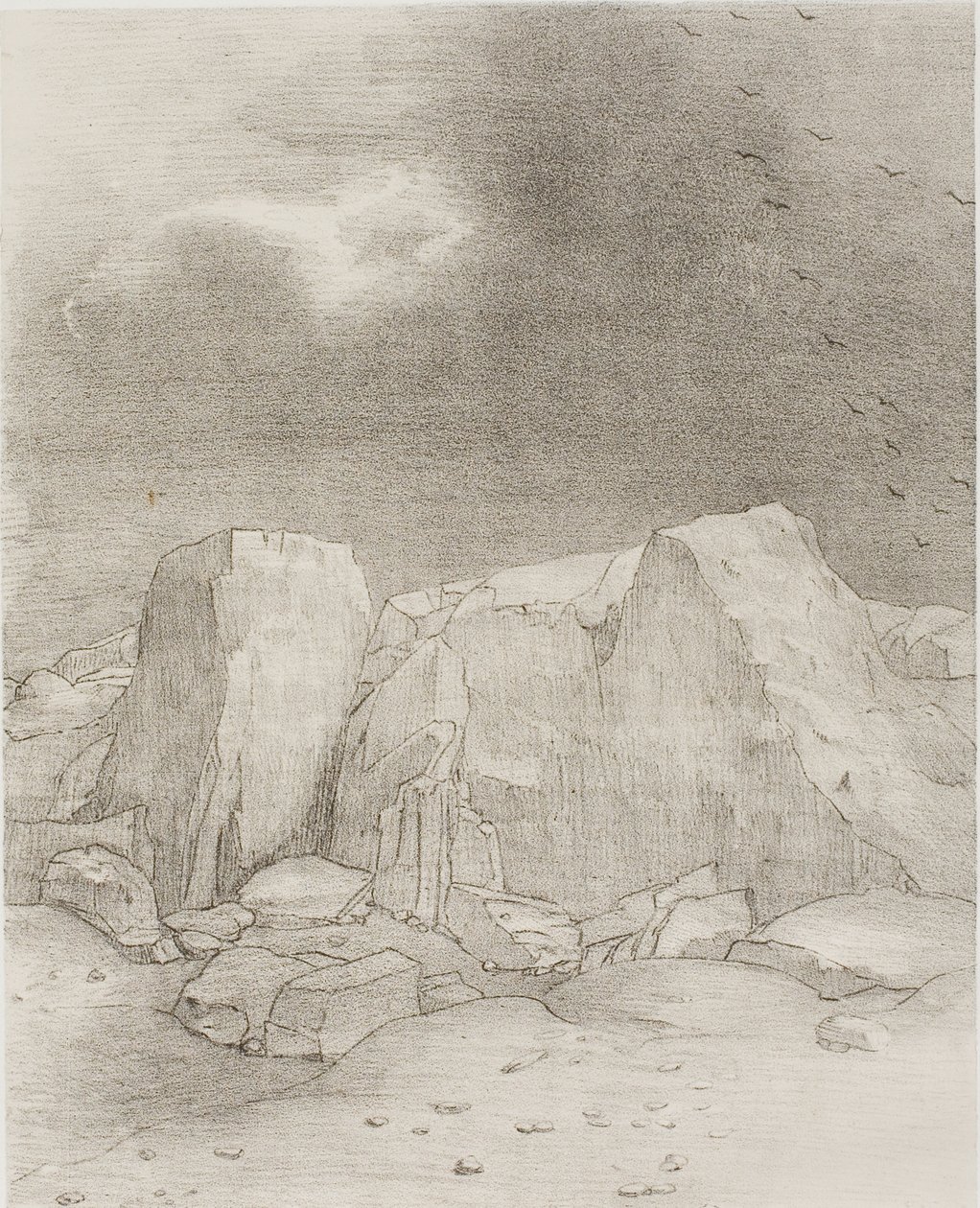 Und er erkennt eine trockene, hügelbedeckte Ebene, Tafel 7 von 24 von Odilon Redon