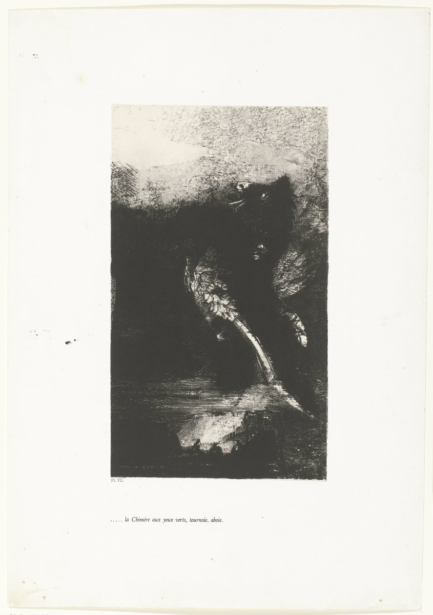 Die Chimäre mit grünen Augen, schreiend, sich drehend von Odilon Redon