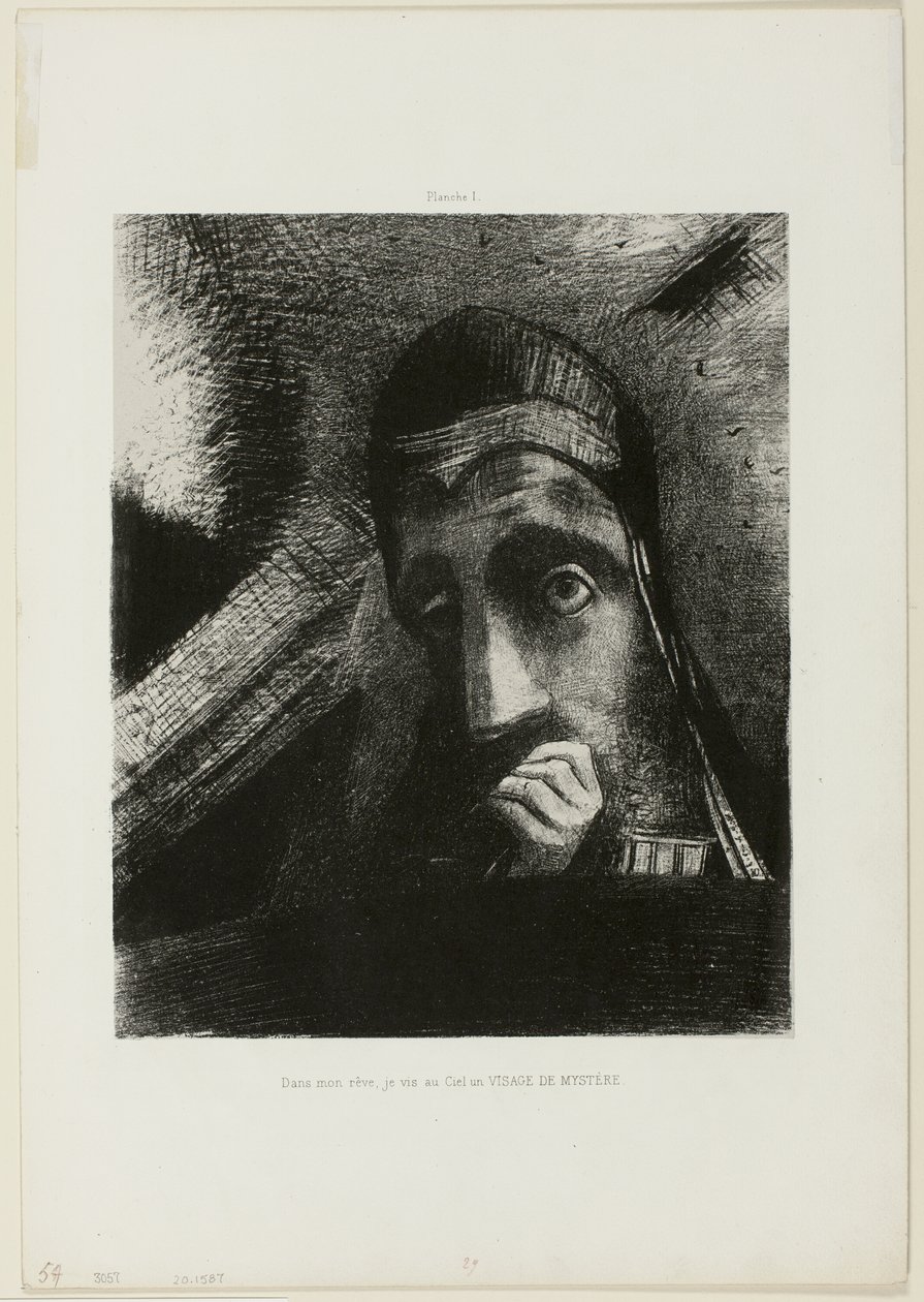 Gesicht des Mysteriums (In meinem Traum sah ich am Himmel ein GESICHT DES MYSTERIUMS), Platte 1 aus Hommage an Goya von Odilon Redon
