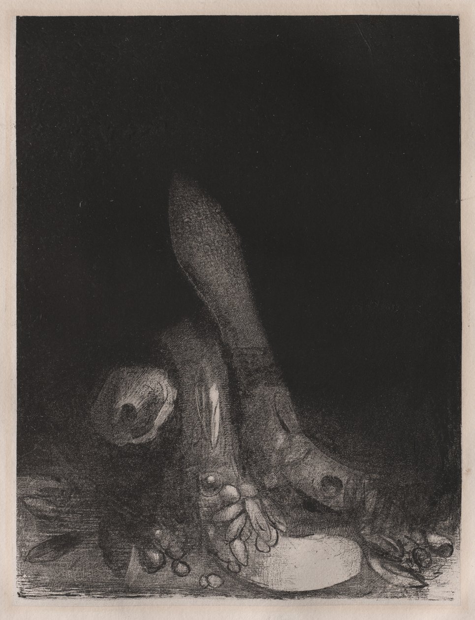 Blumen fallen und der Kopf einer Python erscheint von Odilon Redon