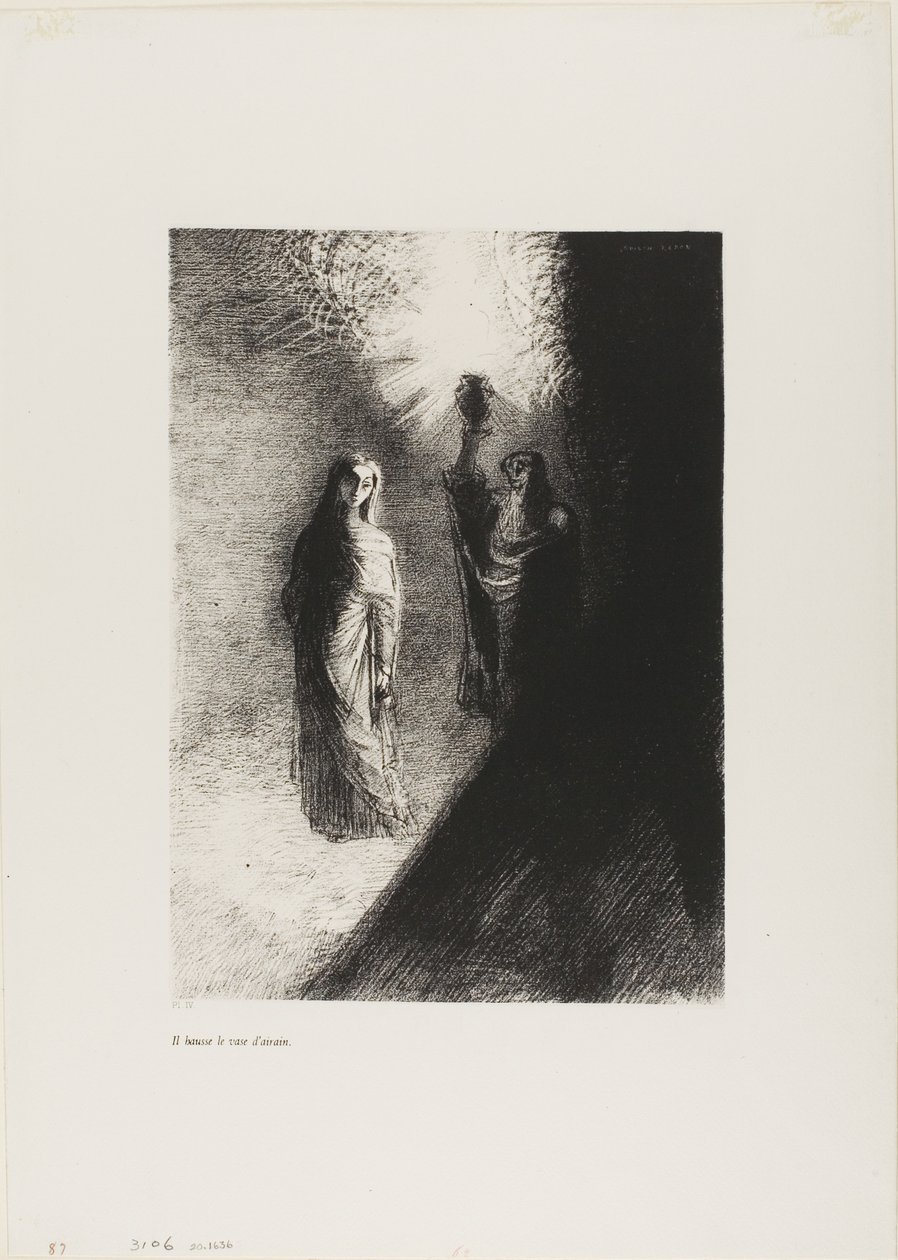 Er hebt die bronzene Urne, Platte 4 von 10 von Odilon Redon