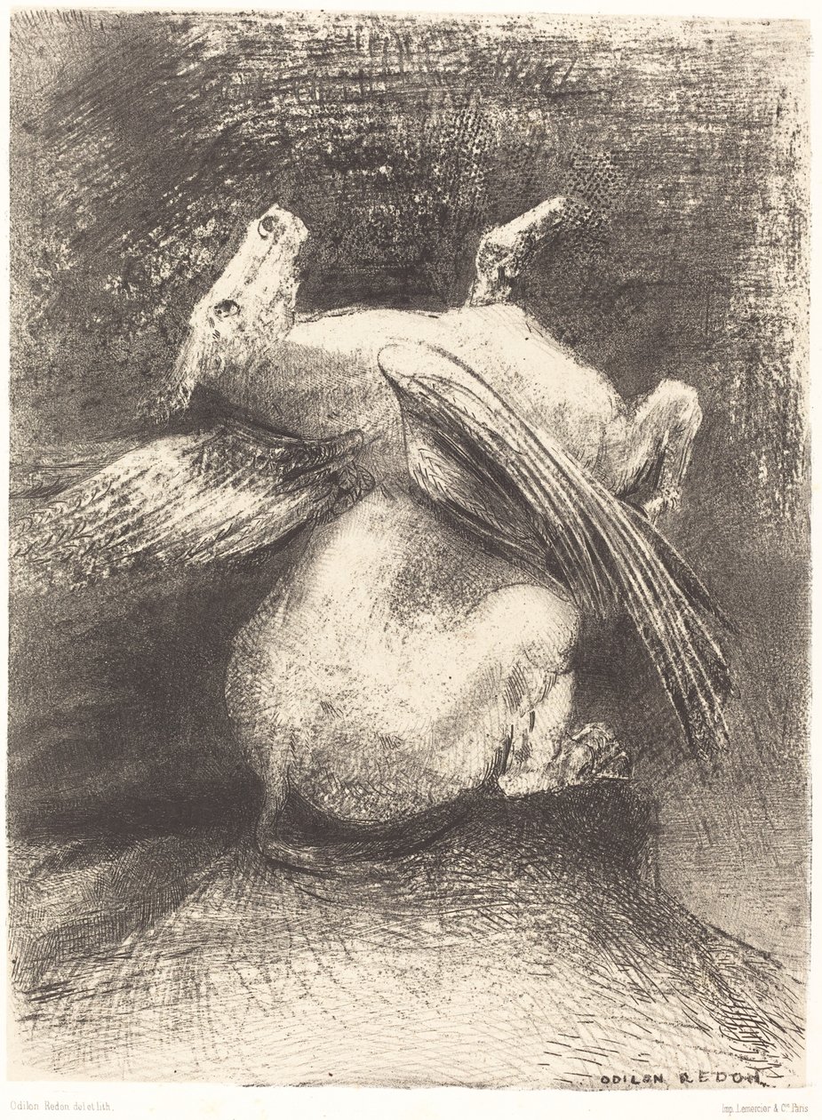 Der unfähige Flügel hob das Tier nicht in diesen schwarzen Raum von Odilon Redon