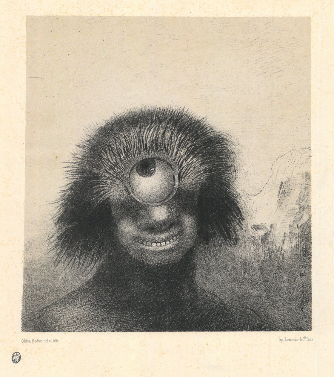 Der missgestaltete Polyp schwebte an den Ufern, eine Art lächelnder und abscheulicher Zyklop von Odilon Redon