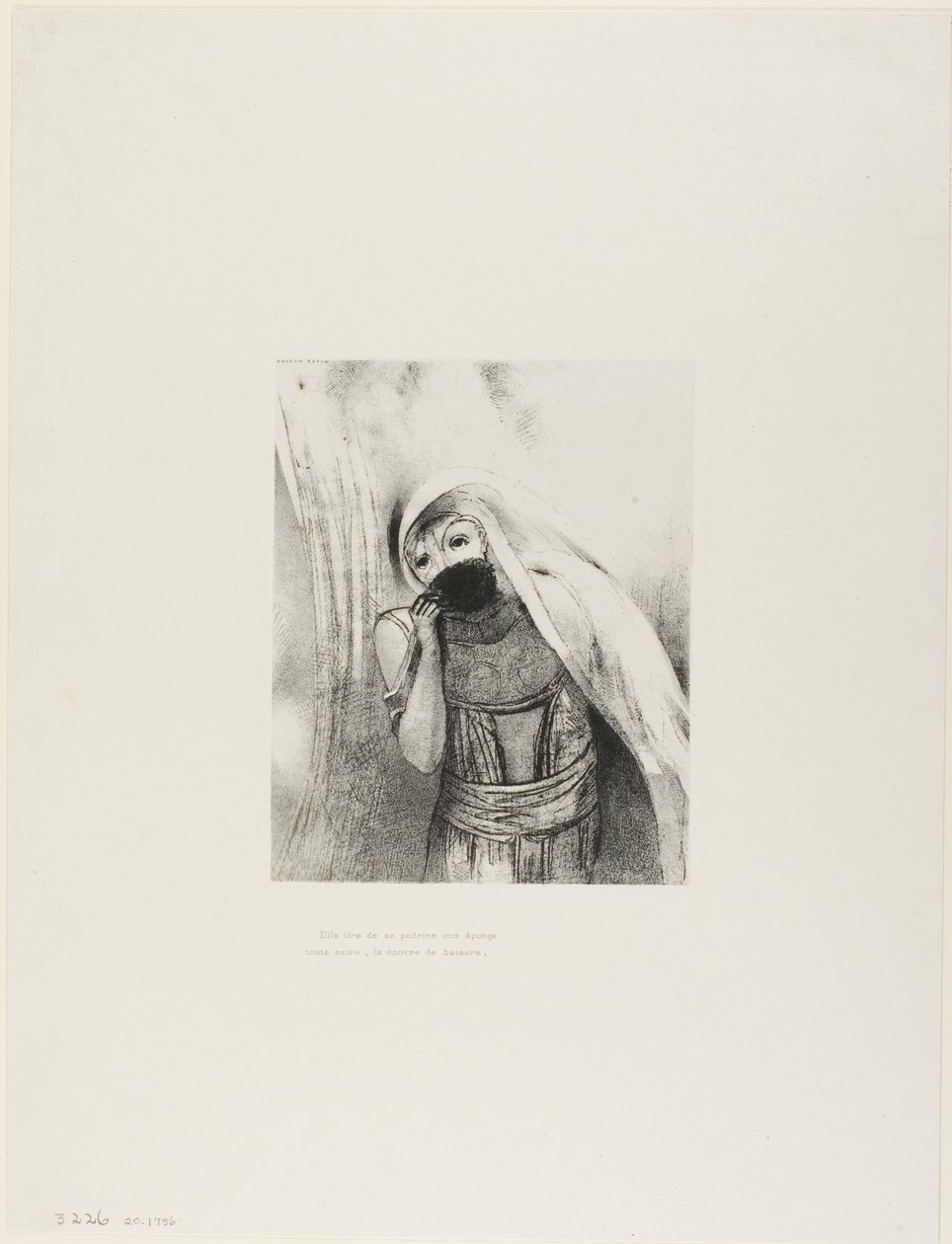 Sie zieht aus ihrem Busen einen Schwamm, vollkommen schwarz, und bedeckt ihn mit Küssen, Platte 8 von 24 von Odilon Redon