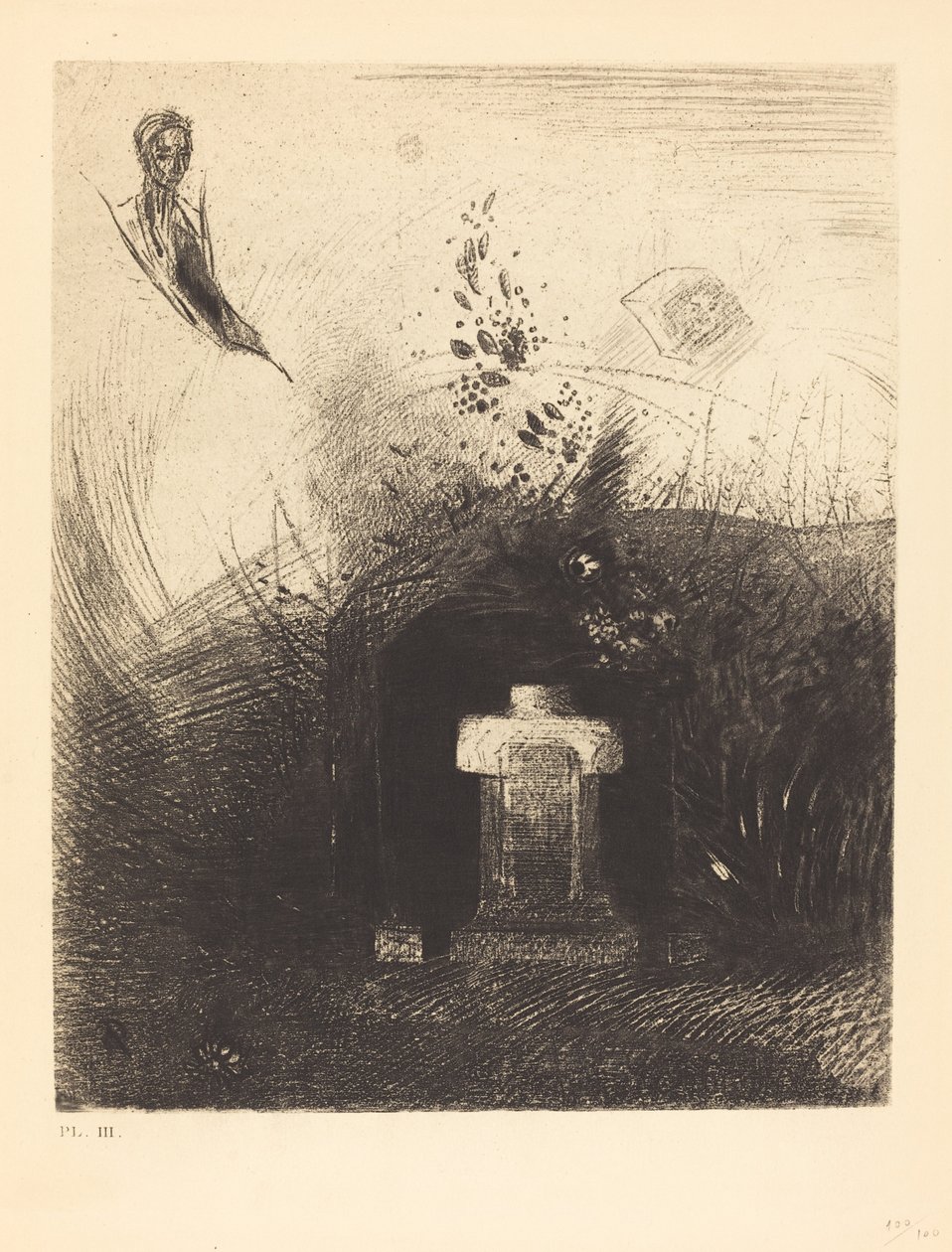 Wenn an einer dunklen Nacht ein guter Christ, aus Nächstenliebe, hinter einer alten Ruine, deinen gewölbten Körper begräbt von Odilon Redon