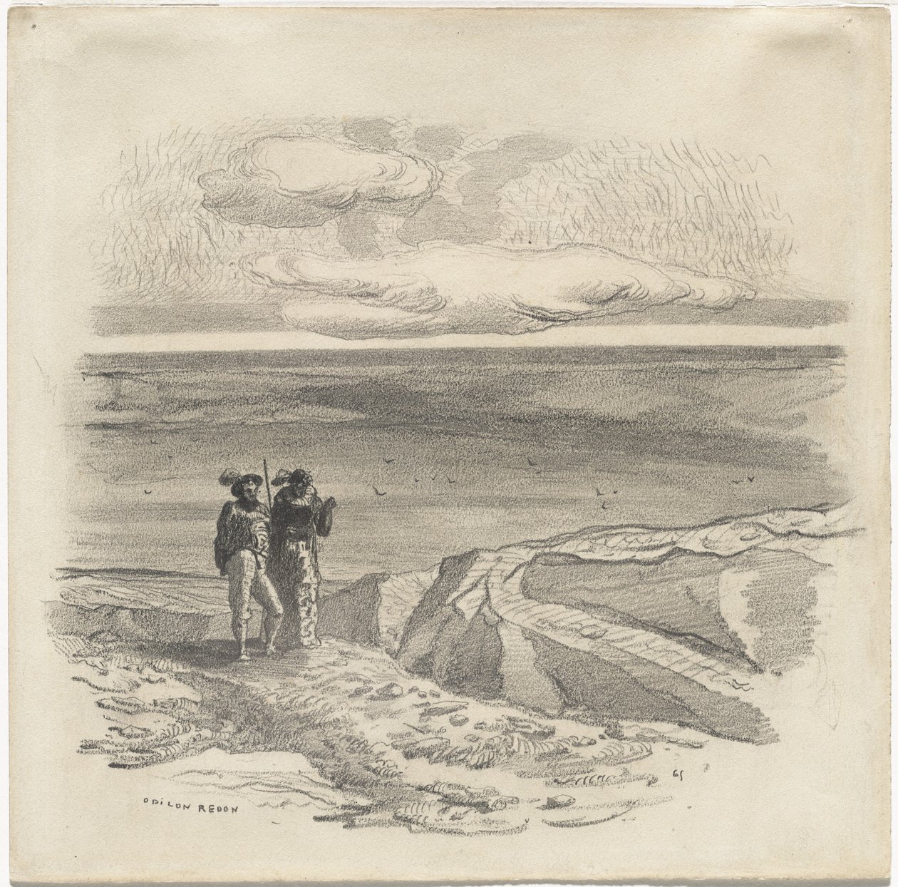 Zwei Figuren in einer Landschaft von Odilon Redon