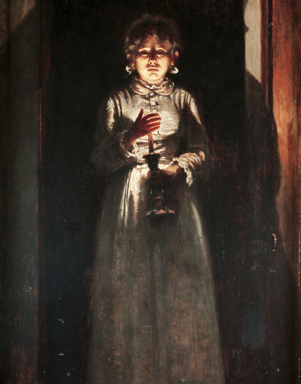 Frau mit Kerze, von Odoardo Borrani (1833-1905), Öl auf Holz, 38,5x25,5 cm von Odoardo Borrani