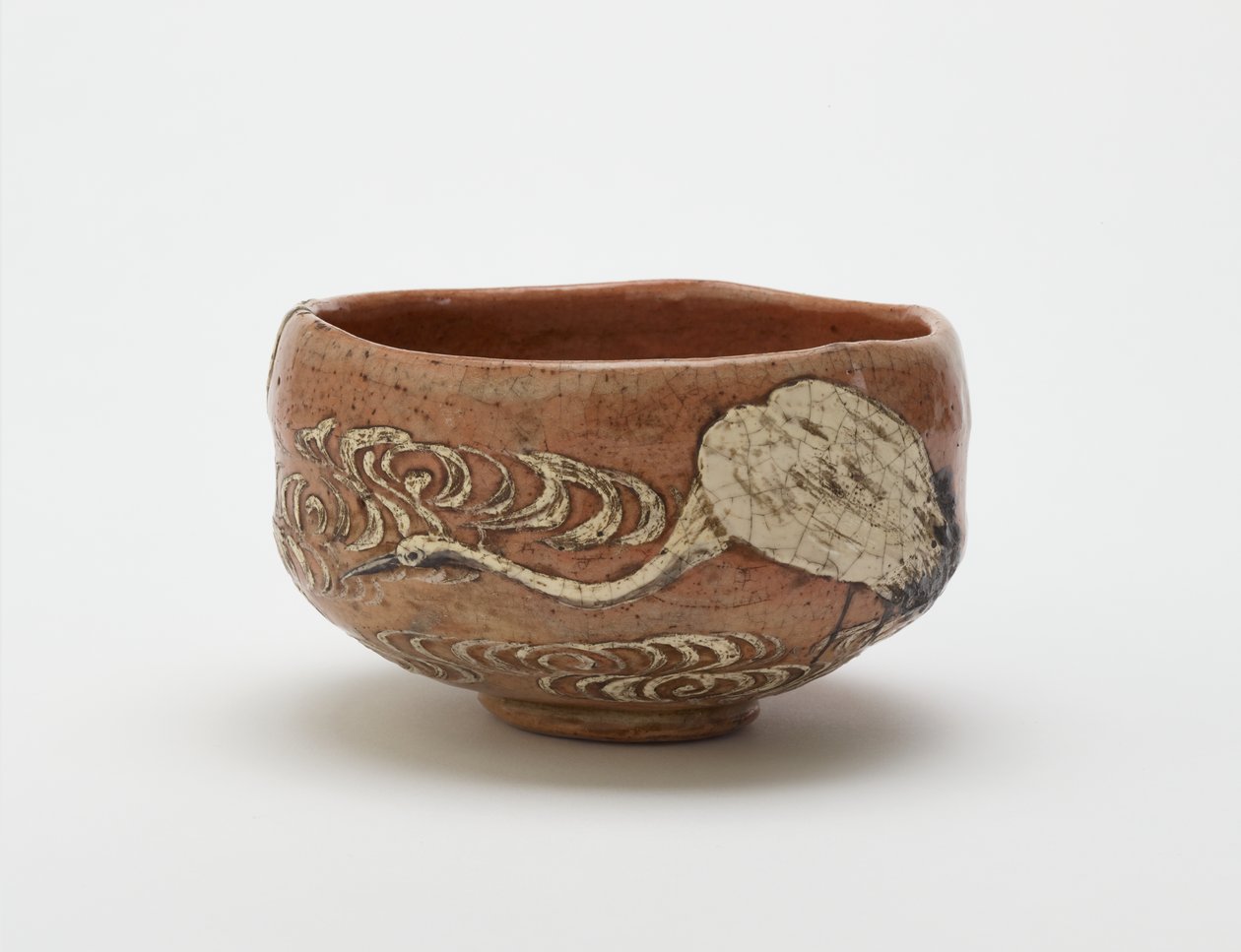 Kenzan-Teeschale mit Kranich- und Wasserdesign, spätes 19. Jahrhundert von Ogata (style of) Kenzan