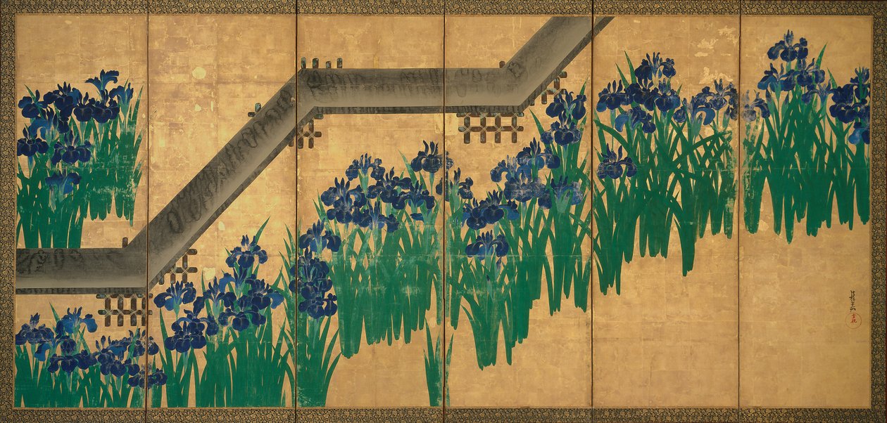 Schwertlilien bei Yatsuhashi (Acht Brücken), ca. 1709 von Ogata Korin