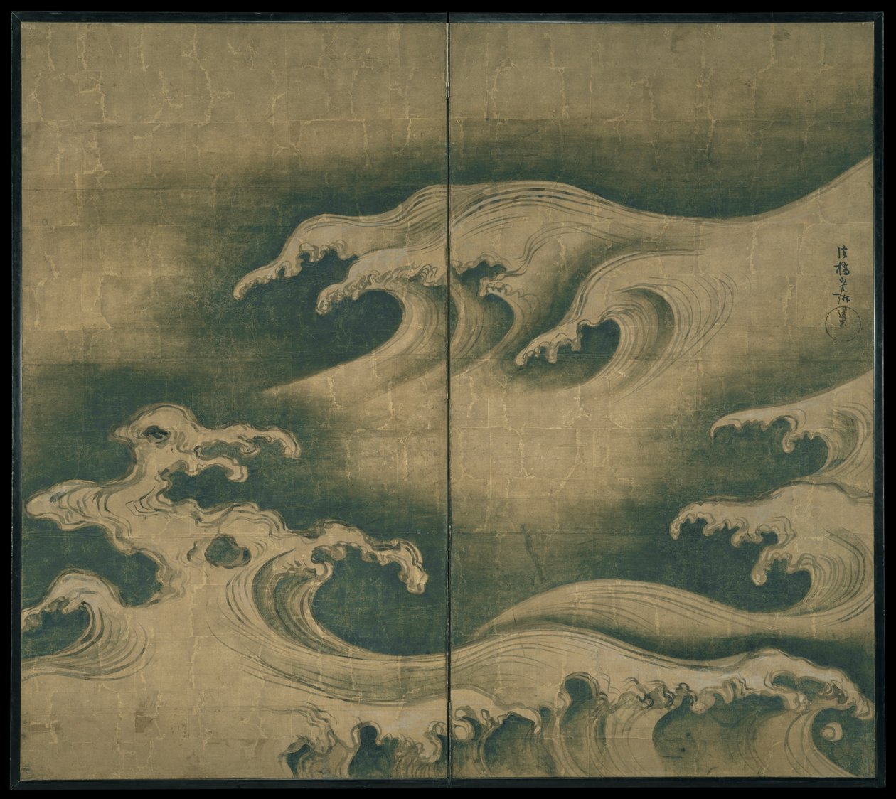 Raue Wellen, zweiteiliger Wandschirm, ca. 1704-9 von Ogata Korin
