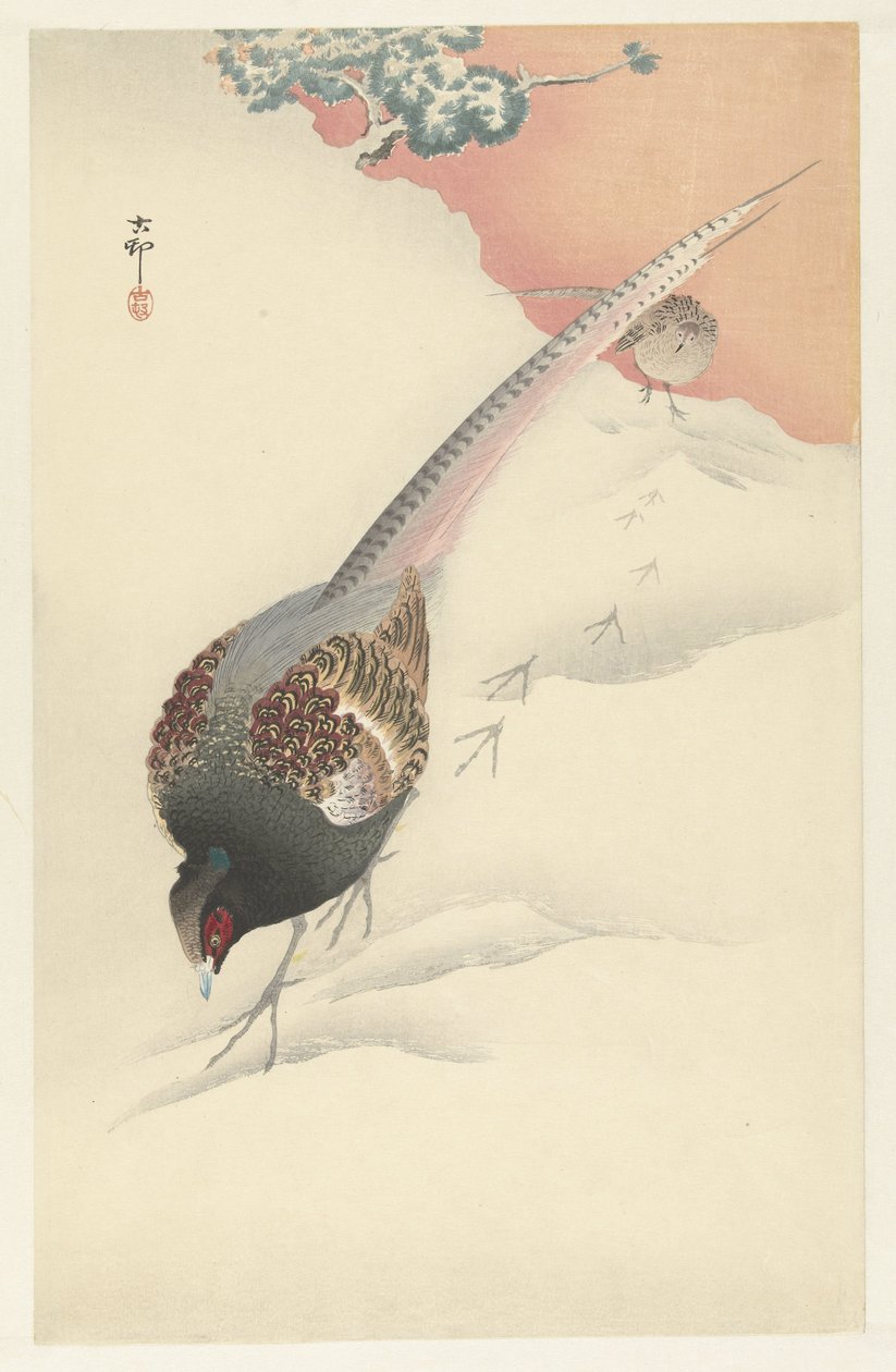 Fasanenpaar im Schnee von Ohara Koson
