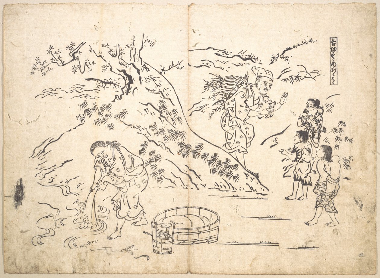 Holzsammler findet Jungen mit Spatz von Okumura Masanobu