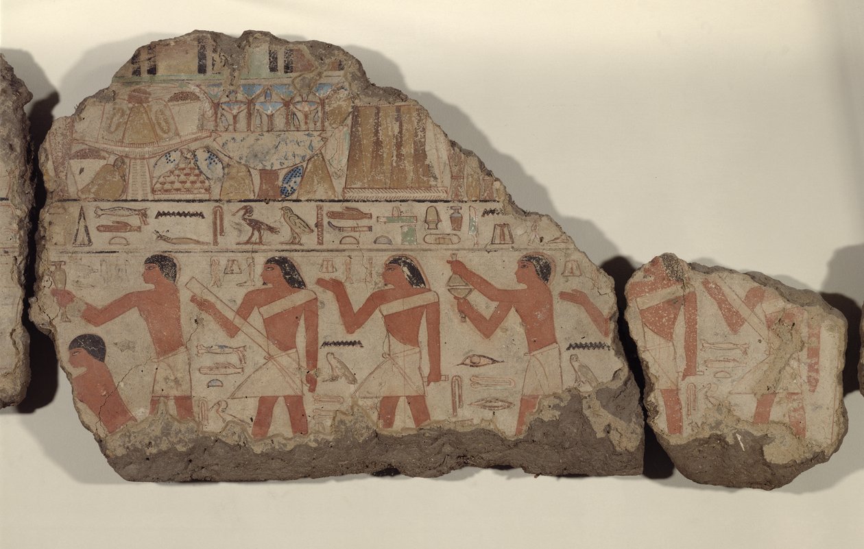 Gemälde von Metjetji, Detail der Kultpriester (bemalter Kalkstein) von Old Kingdom Egyptian