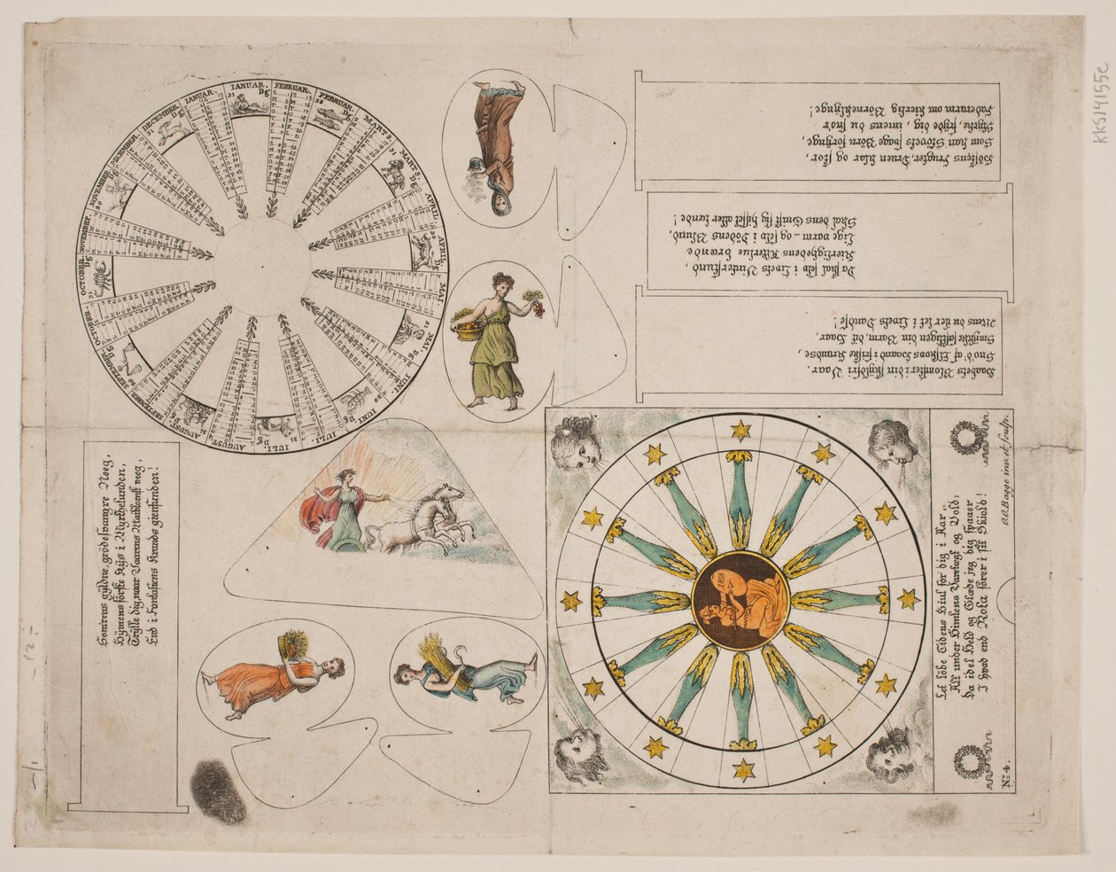 Illustrationstafel mit Almanach-Kreis und fünf Versen von Oluf Olufsen Bagge
