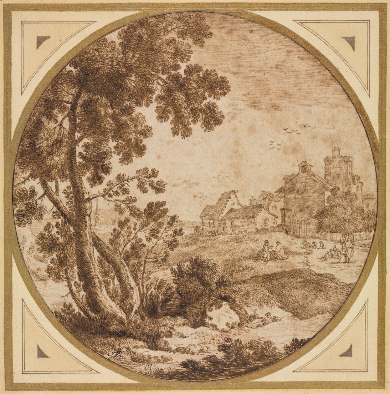 Landschaft mit Gebäuden und Figuren von Onorio Marinari