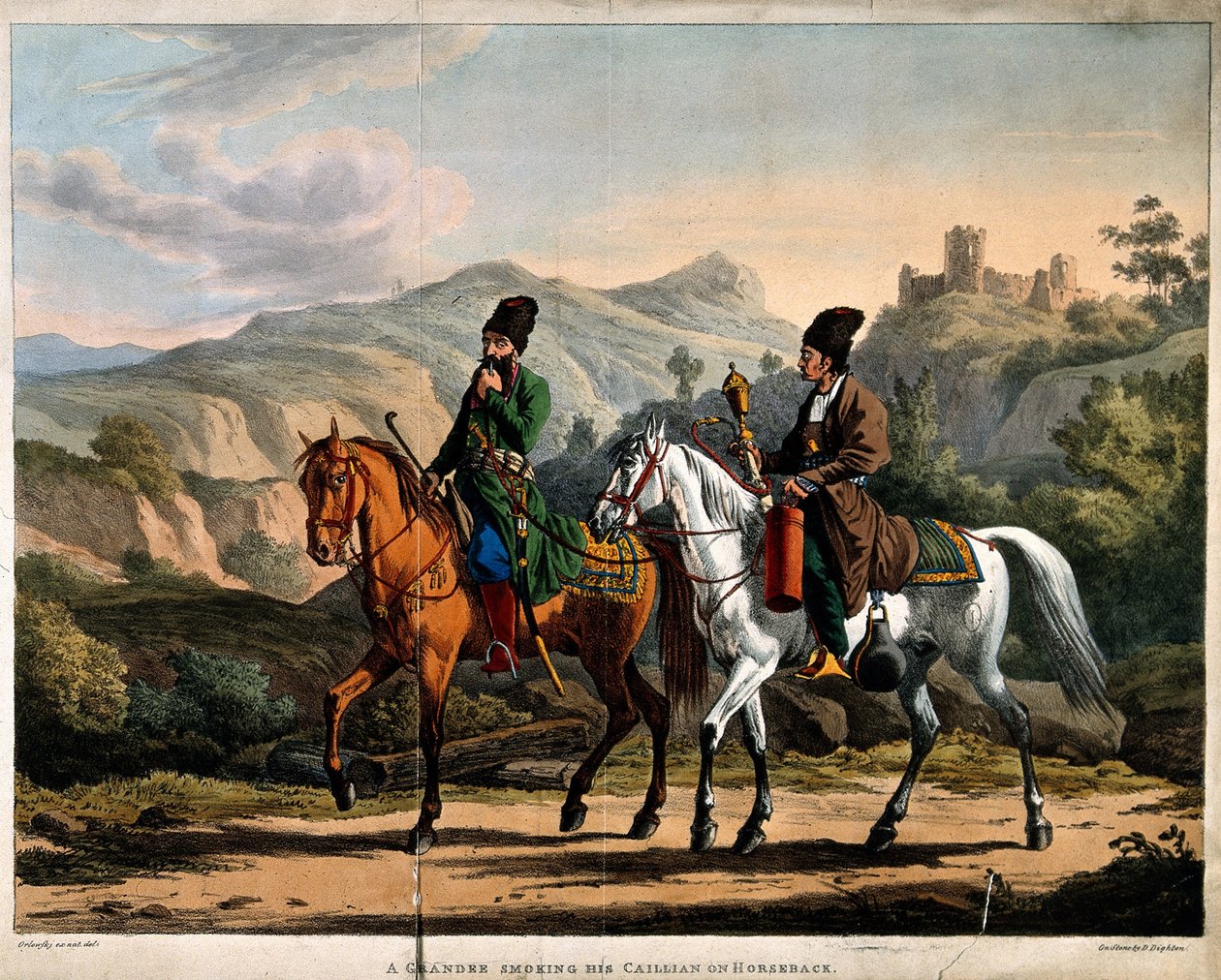 Perser raucht eine Wasserpfeife zu Pferd, ca. 1820 von Orlowski