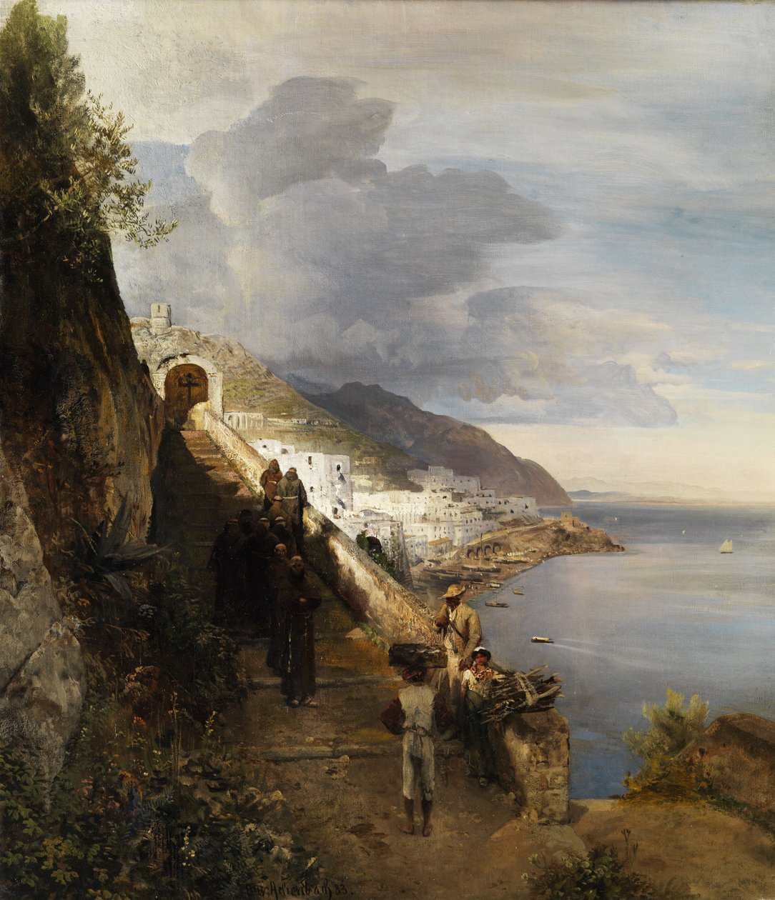 Die Küste von Amalfi mit der Treppe zum Kapuzinerkloster von Oswald Achenbach
