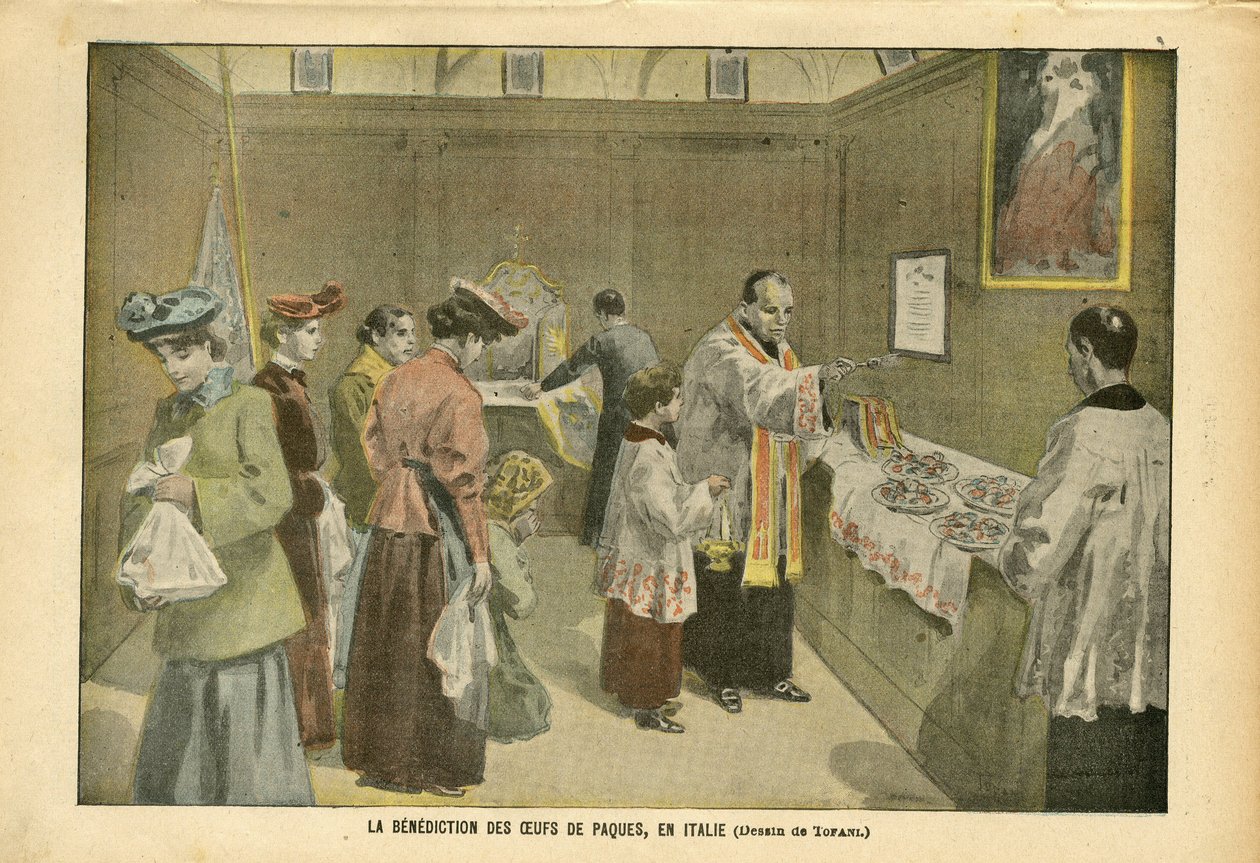 Illustration von Oswaldo Tofani (1849-1915) in Le Pelerin, 03/04/04 - Die Segnung der Ostereier in Italien - Italien, Religion Glaube, Ostern, Katholizismus - Ei von Oswaldo Tofani
