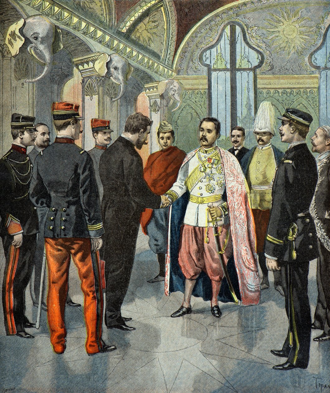 Paul Doumer empfangen von König Rama V von Siam 1899 (Gravur) von Oswaldo Tofani