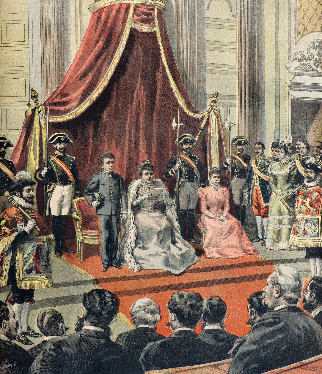 Spanisch-Amerikanischer Krieg, Regentin Maria Cristina von Österreich spricht zu den Cortes Generales von Oswaldo Tofani