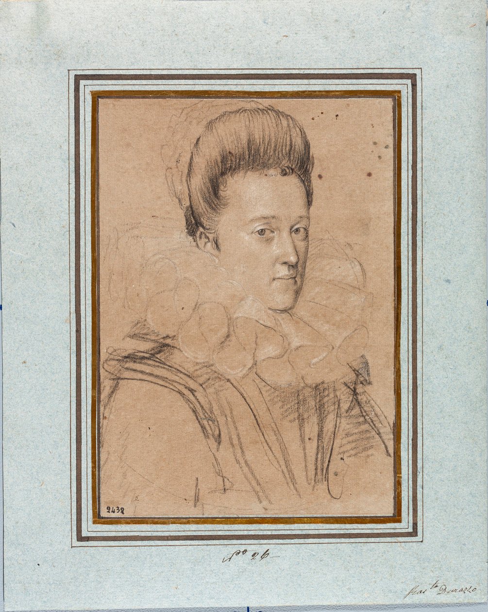 Porträt von Eleonore de Medicis (Eleonora de Medici) (1567-1611), Ehefrau von Vincent I. von Gonzague, Herzog von Mantua (Vincenzo I. Gonzaga, Herzog von Mantua) (1562-1612). Zeichnung von Ottavio Leoni (1578-1630) Genua, Musei di Strada Nuova, Inv. 2432 von Ottavio Mario Leoni