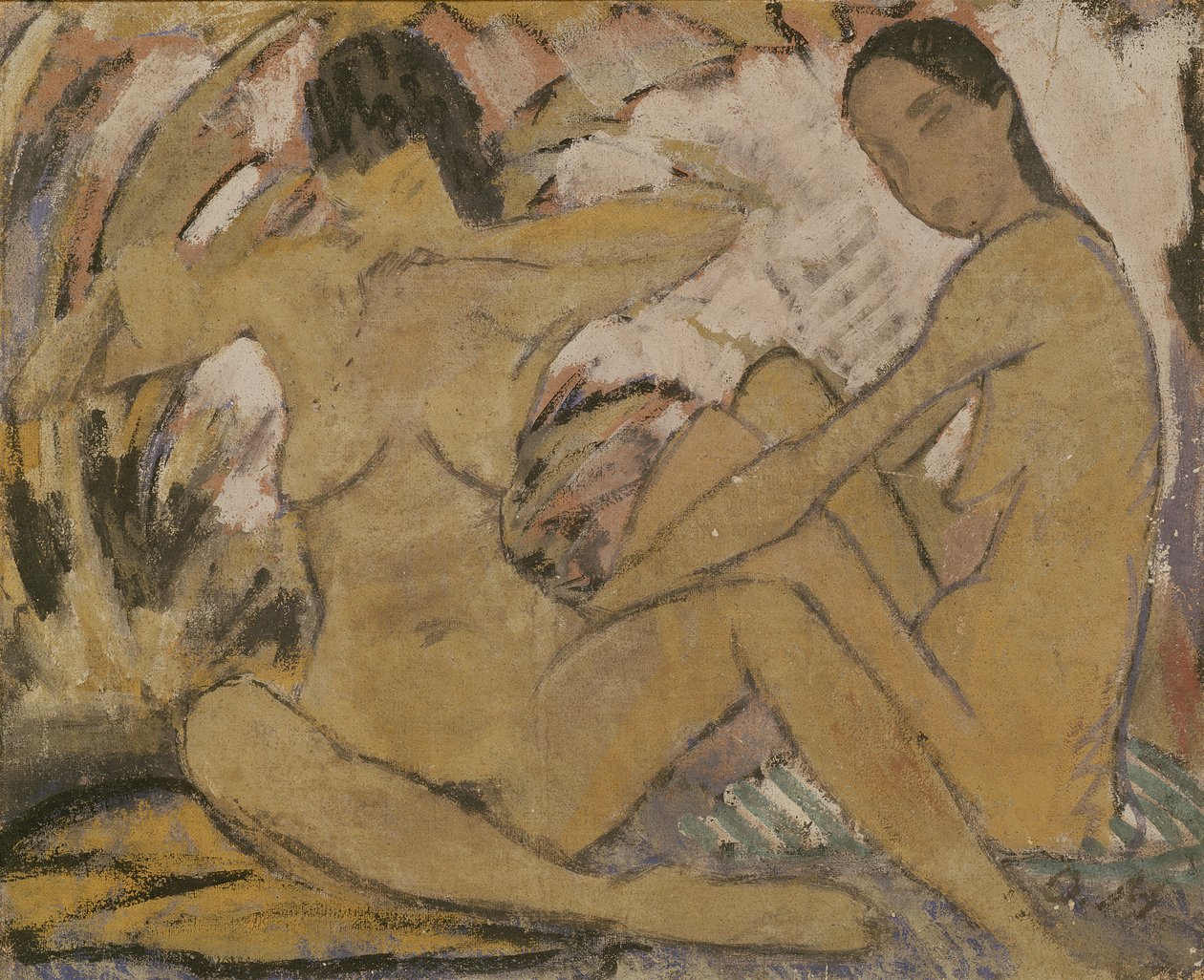 Zwei sitzende Frauen, ca. 1914 von Otto Mueller