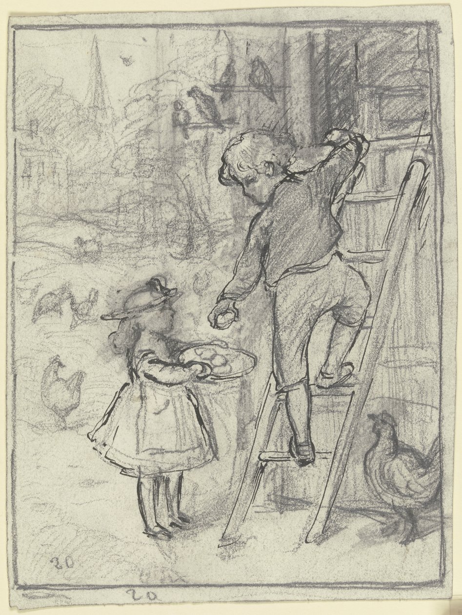 Junge und Mädchen beim Eierholen von Otto Scholderer