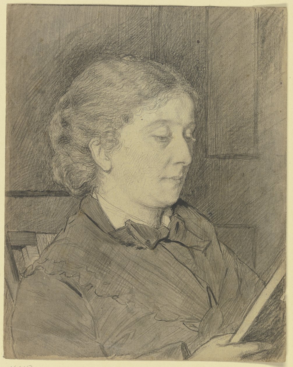 Luise Scholderer, lesend mit Katze von Otto Scholderer
