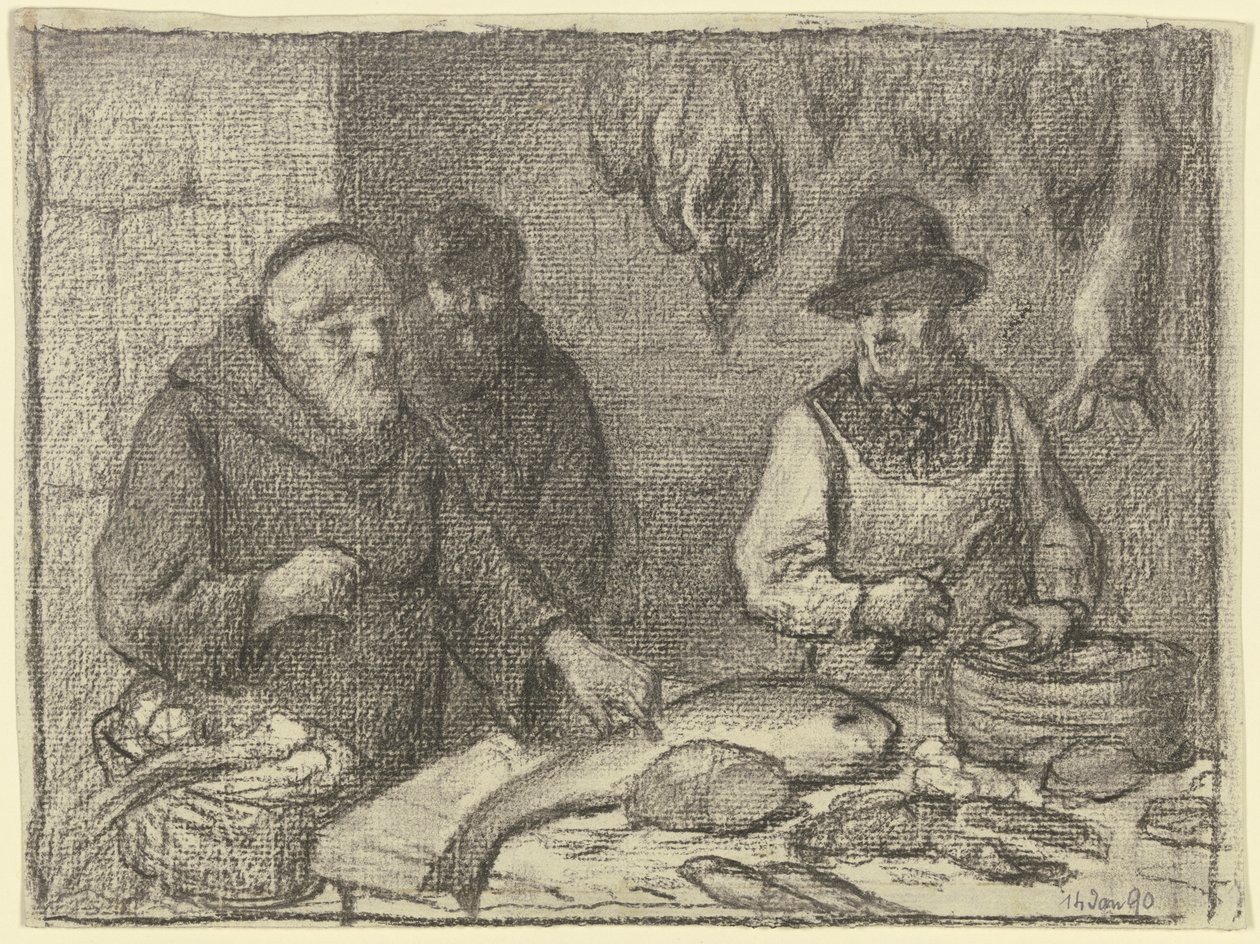 Mönch mit einem Fischhändler von Otto Scholderer