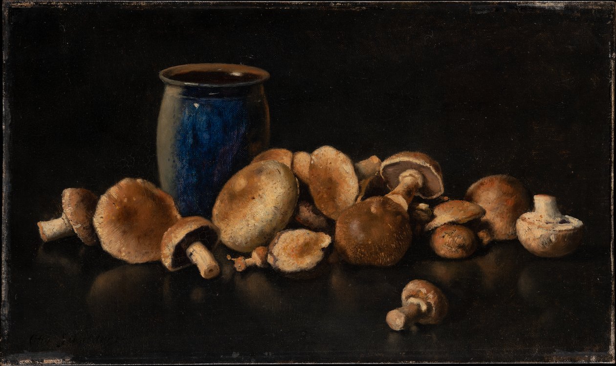 Stillleben mit blauer Vase und Pilzen von Otto Scholderer
